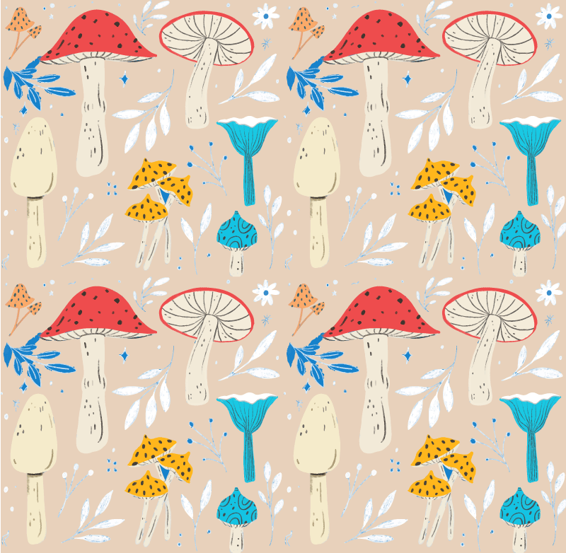 Flower vinyl rug classic mushrooms beige background - TenStickers