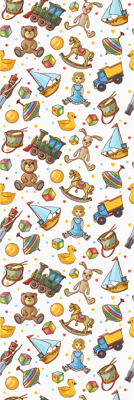 Bedroom vinyl rug with cute wooden toys and teddy bear - TenStickers