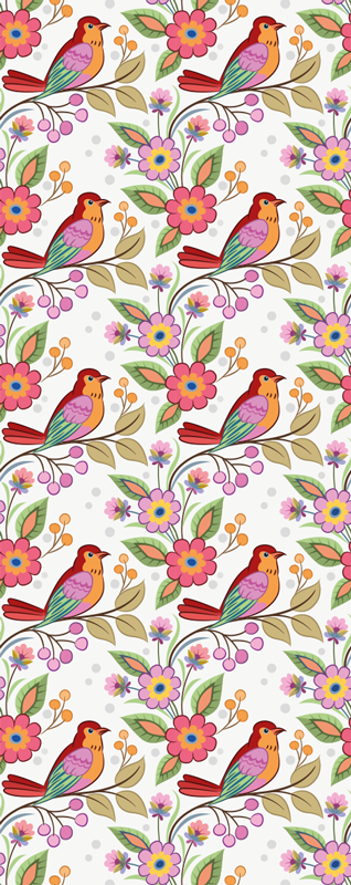 Bedroom vinyl rug with red and orange bird design - TenStickers