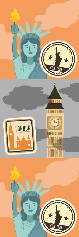 Bedroom vinyl rug featuring nyc and london collage - TenStickers