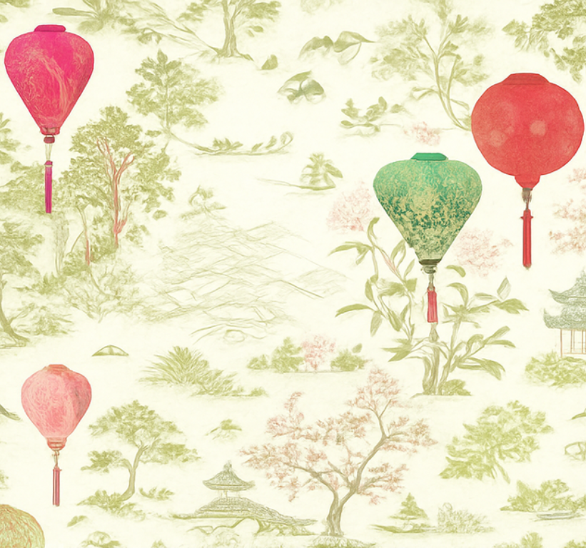 Bedroom vinyl rug with oriental chinoiserie scene - TenStickers