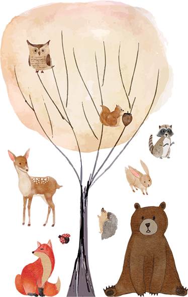 Kids vinyl rug with forest animals and tree - TenStickers