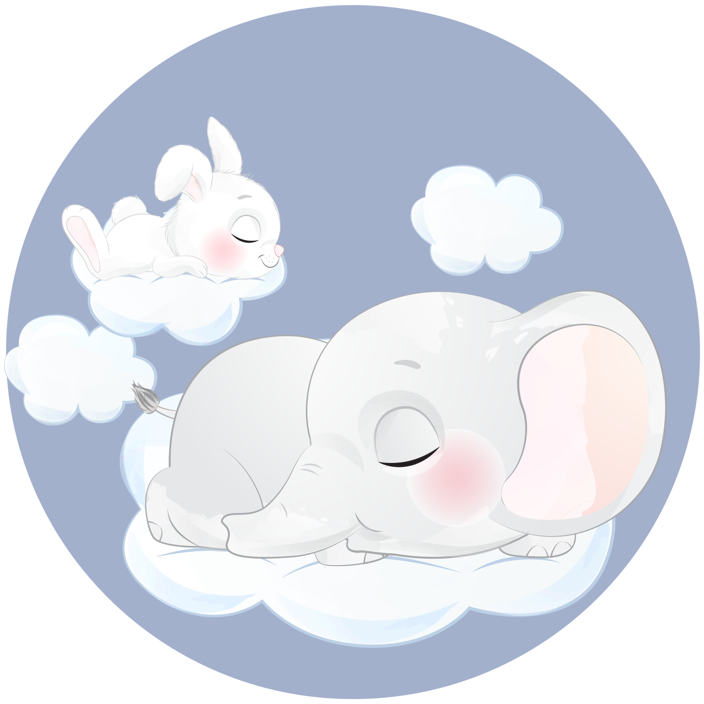 Kids vinyl rug elephant and rabbit on a cloud - TenStickers