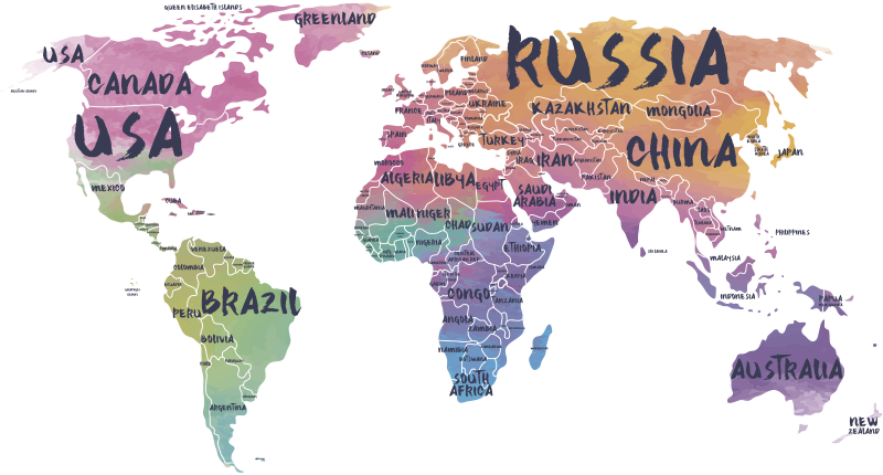World map vinyl rug world map lettering wall sticker - TenStickers