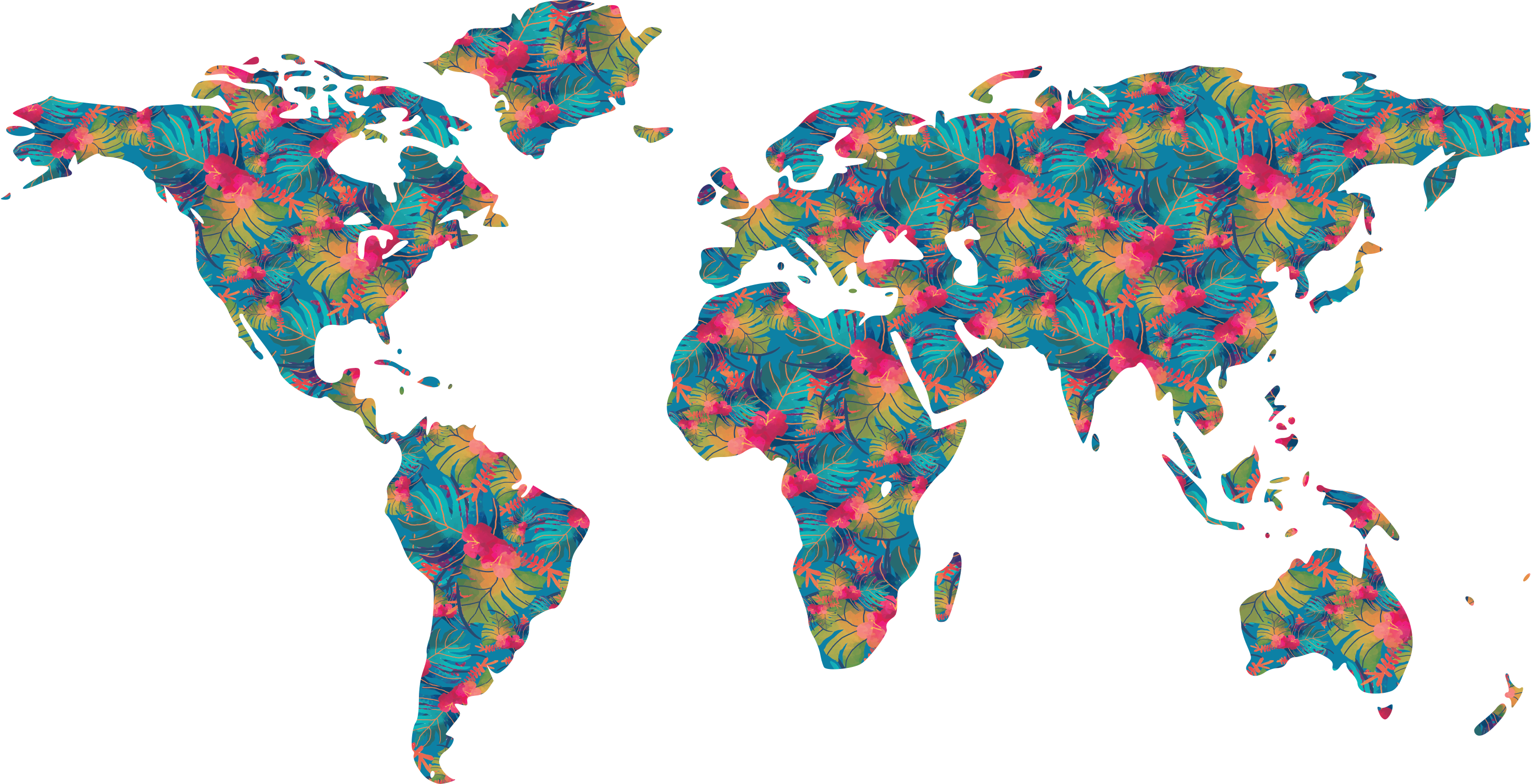 Tropical colorful leaves world map vinyl rug - TenStickers