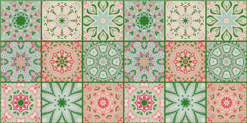 Bathroom vinyl rug with blue and green tile design - TenStickers