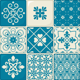 Bathroom vinyl rug in gray and blue pattern - TenStickers