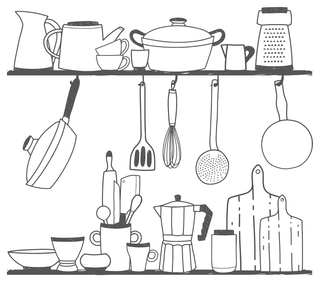 Kitchen vinyl rug for cooking utensils on shelves - TenStickers
