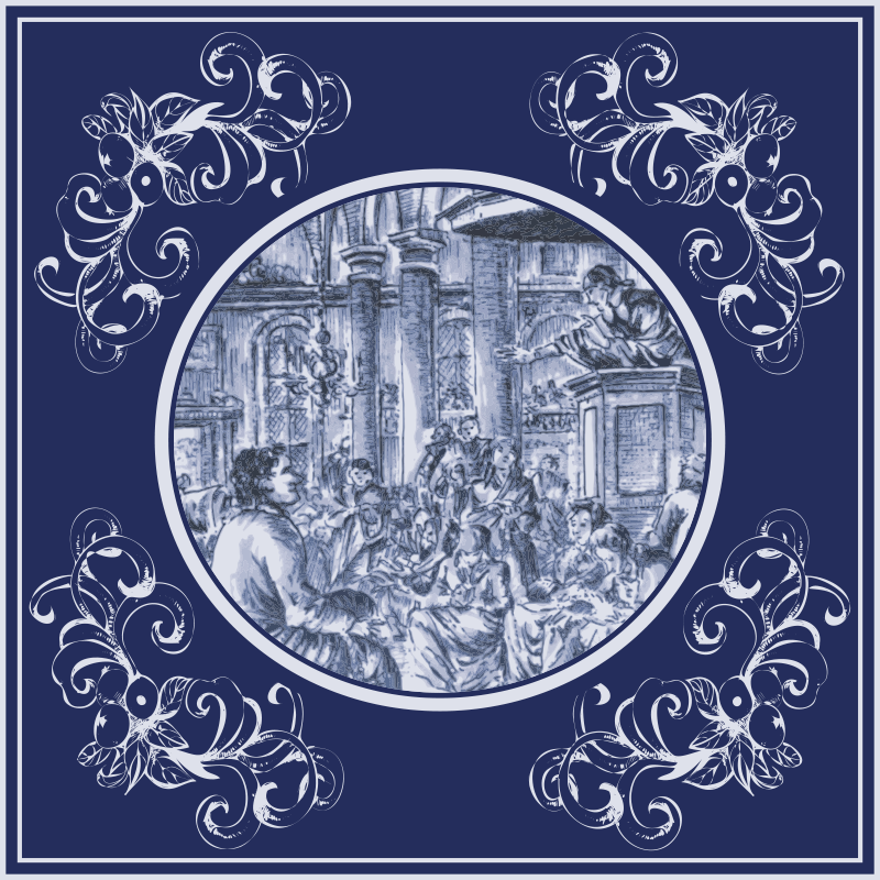 Blue delft crowd kitchen vinyl rug - TenStickers