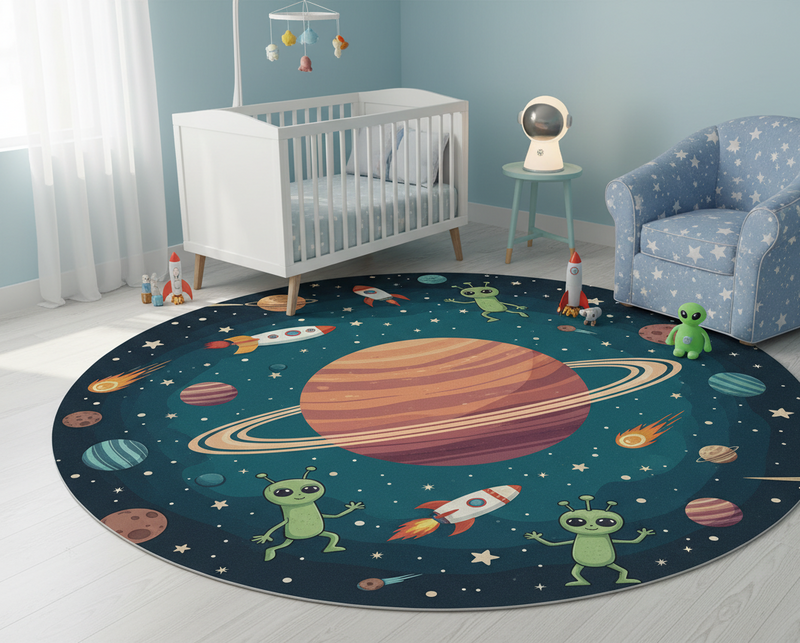 Bedroom vinyl rug with whimsical aliens design - TenStickers