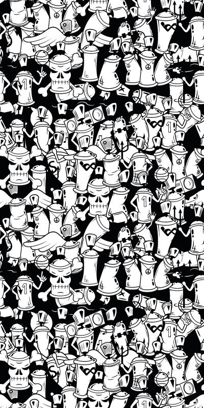 Bedroom vinyl rug featuring black and white graffiti - TenStickers