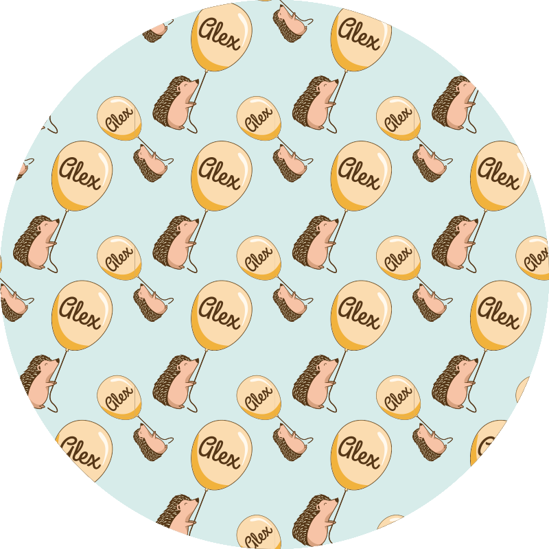 Porcupine with balloon and name living room rug - TenStickers