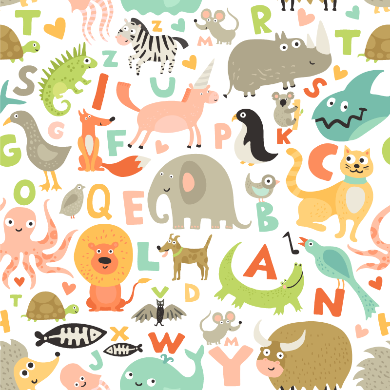kids animals with alphabet letters vinyl rug - TenStickers