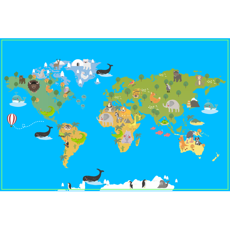 Animal World Map vinyl rug - TenStickers