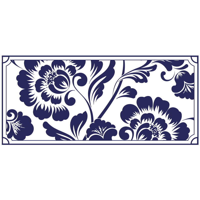 Navy floral pattern flower vinyl rug - TenStickers