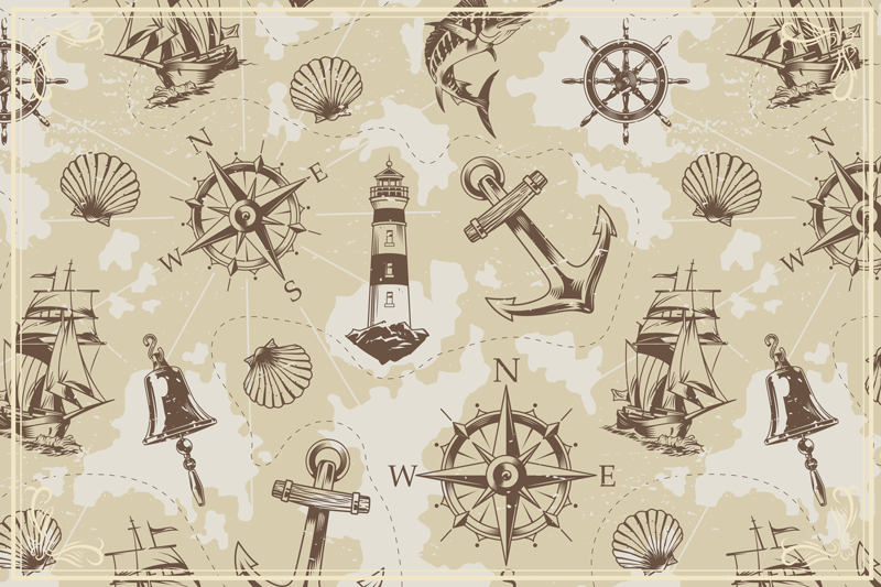 Nautical Exploration Motifs vintage vinyl rug - TenStickers