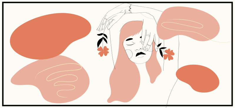 women elegant line style with flowers vinyl rug - TenStickers