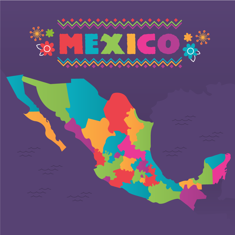 Colorful Mexico Map world map vinyl rug - TenStickers