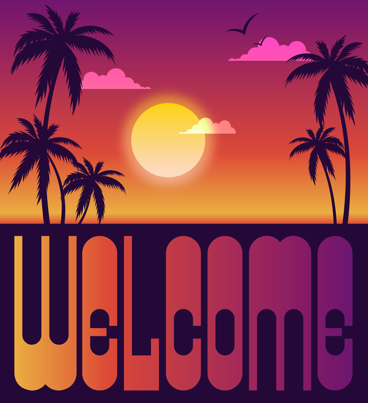 Tropical Sunset Welcome custom vinyl rug - TenStickers