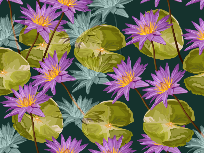 Botanical Waterlilies flower vinyl rug - TenStickers