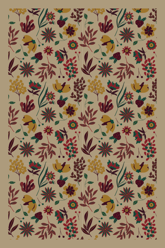 Autumn Botanical Motifs flower vinyl rug - TenStickers