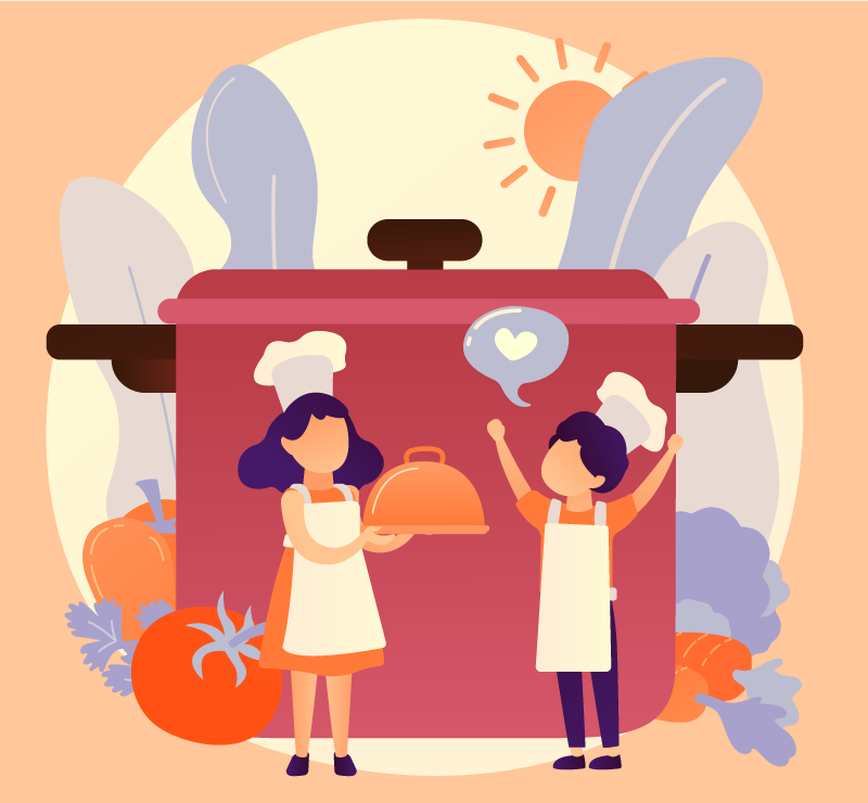 Cartoon chef holding tray of food floor tiles - TenStickers