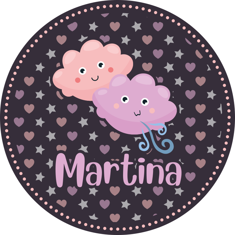 Purple clouds with name vinyl rug - TenStickers