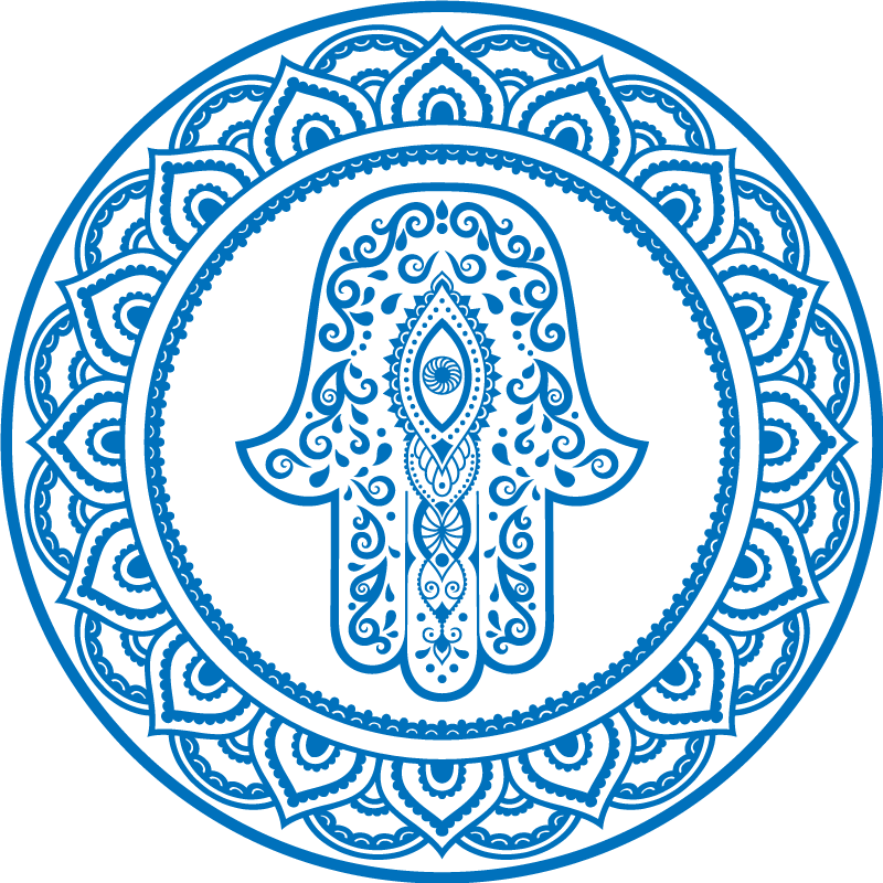 Blue and white hand of Fatima ethnic vinyl rug - TenStickers