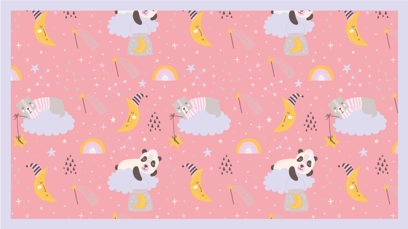 Pink background with pandas kids vinyl rug - TenStickers