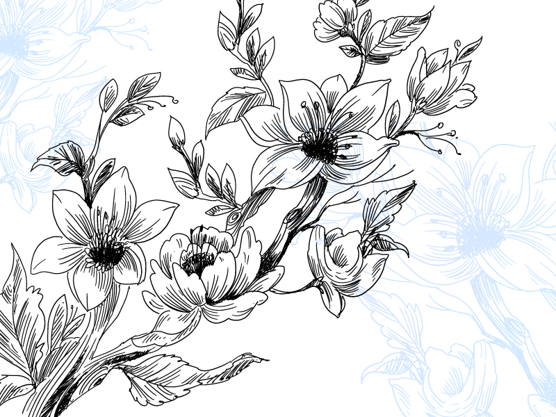 Azure Blossom Concept flower vinyl rug - TenStickers