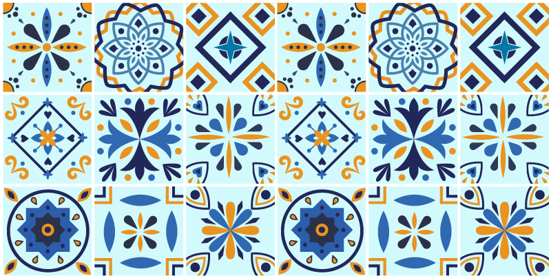 Blue background tiles pattern tile carpet - TenStickers