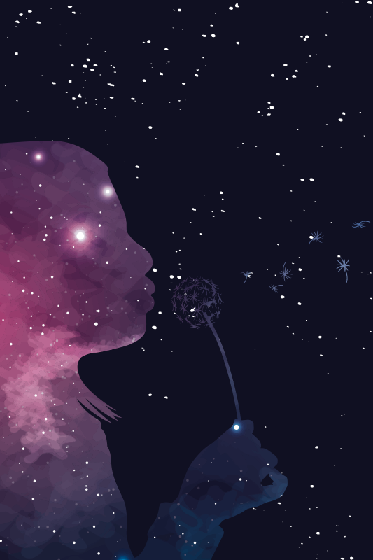 Cosmic girl blowing dandelion star vinyl rug - TenStickers