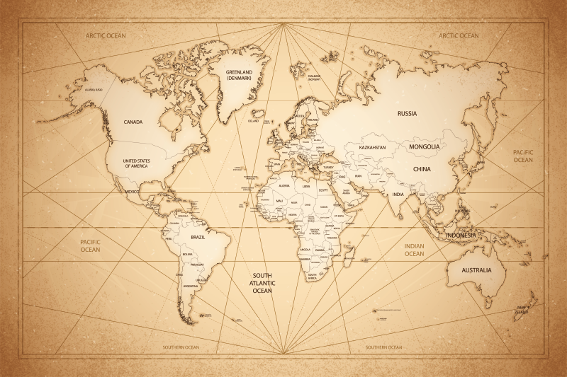 Nineteenth-century style world map rug - TenStickers