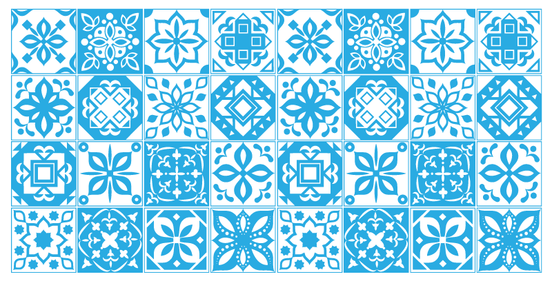 White Blue Patchwork  tile carpet - TenStickers