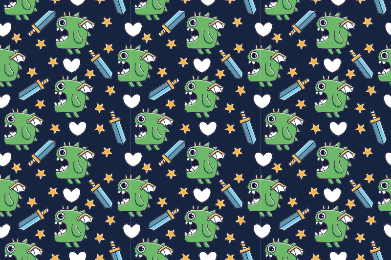 Green monsters and swords vinyl rug - TenStickers