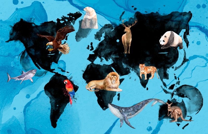 Blue and black wildlife vinyl rug - TenStickers