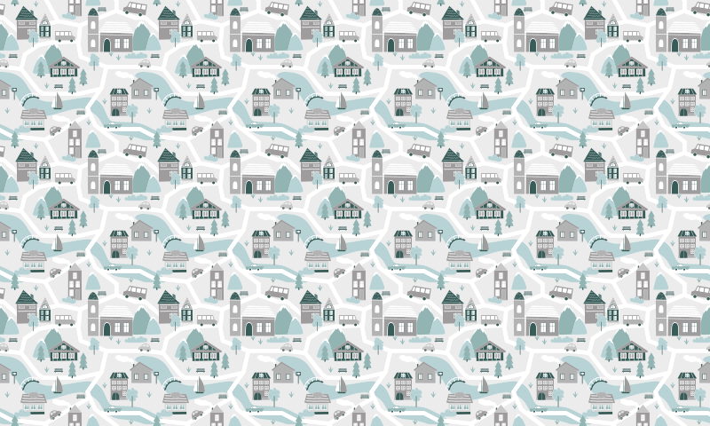 Charming Village Scene road vinyl rug - TenStickers