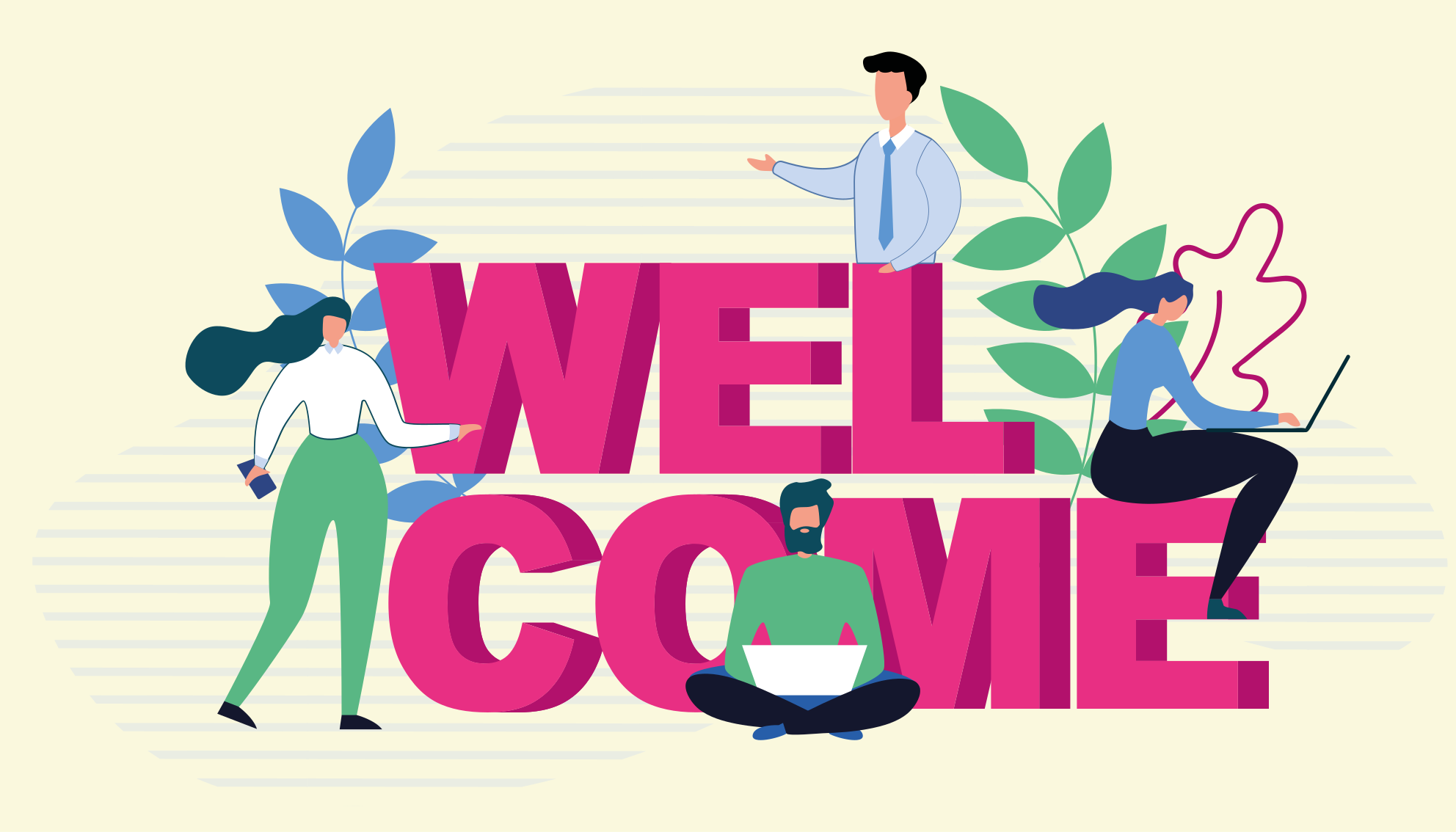 Welcome cartoon people characters entrance hall - TenStickers