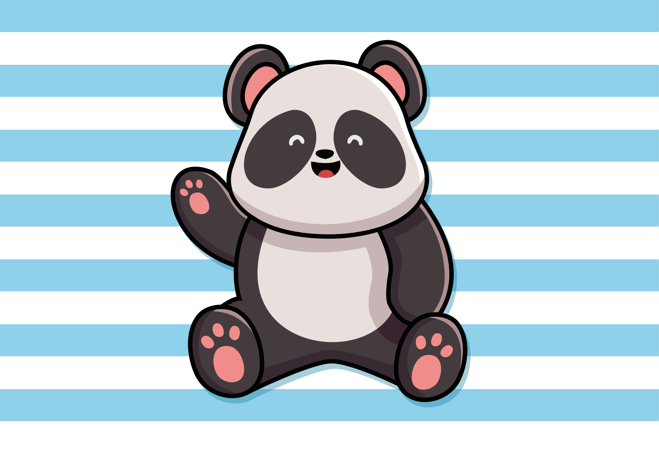 Happy Panda on stripy background  animal rug - TenStickers