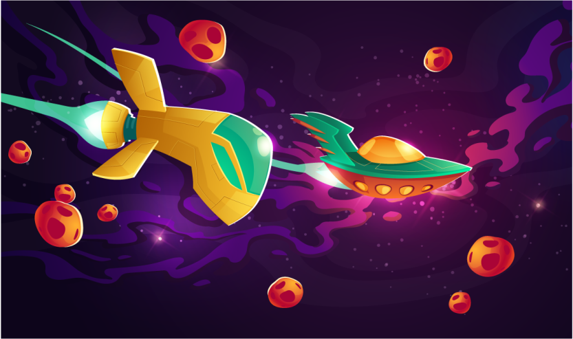 Floating space stones and spaceship star rug - TenStickers