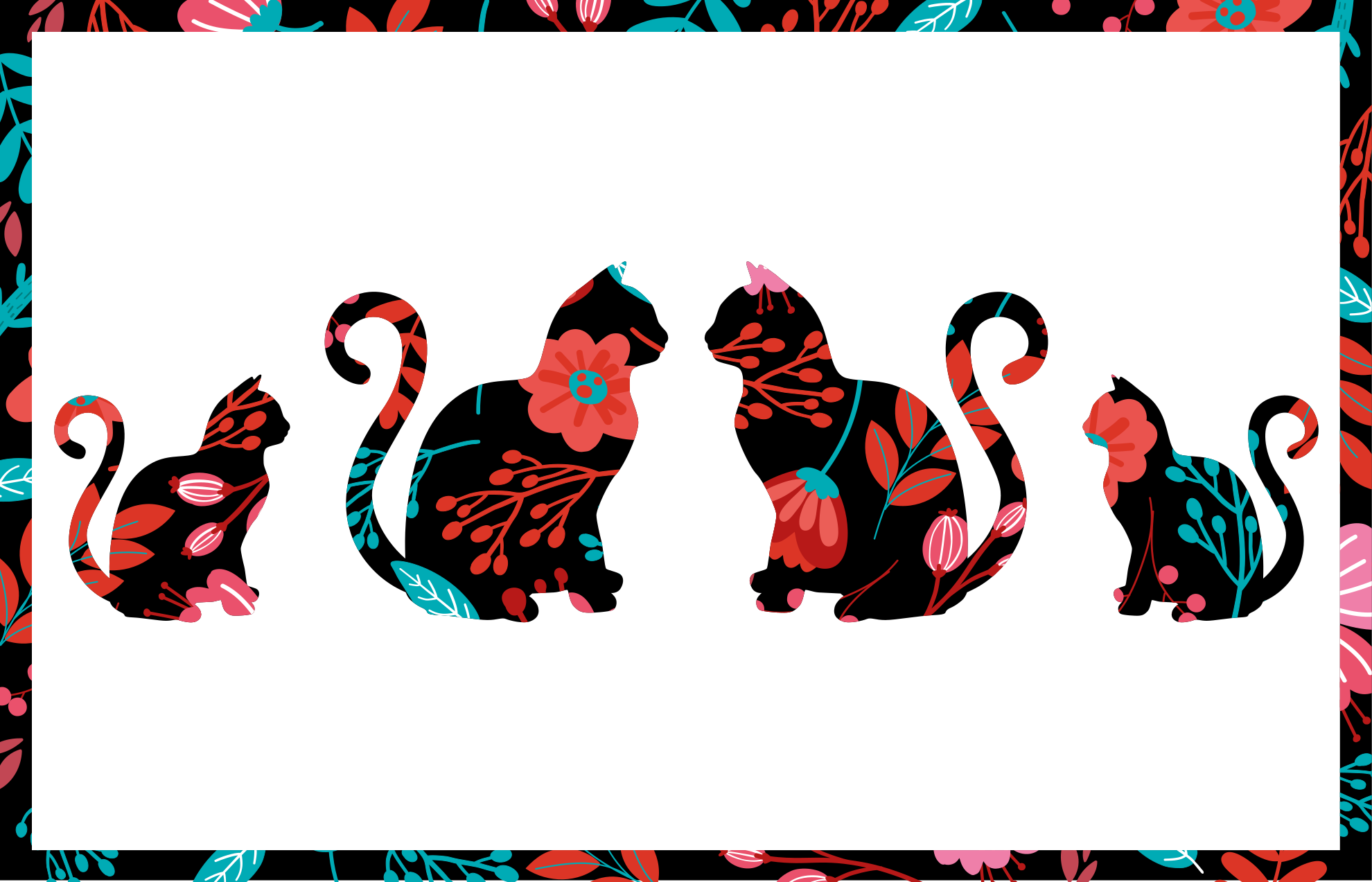 Colorful Cat Silhouettes flower vinyl rug - TenStickers