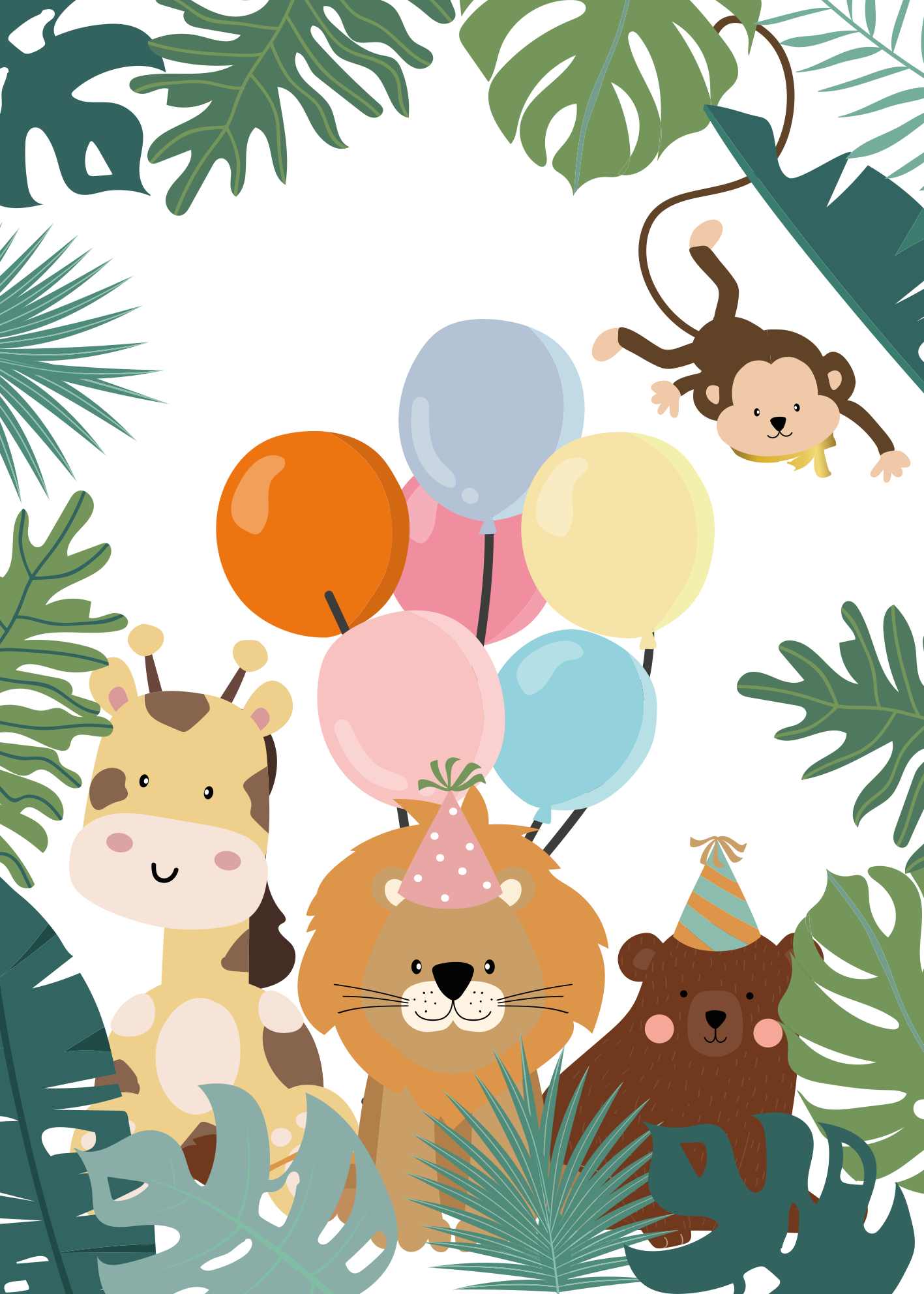 Safari animals with air balloons animal rug - TenStickers