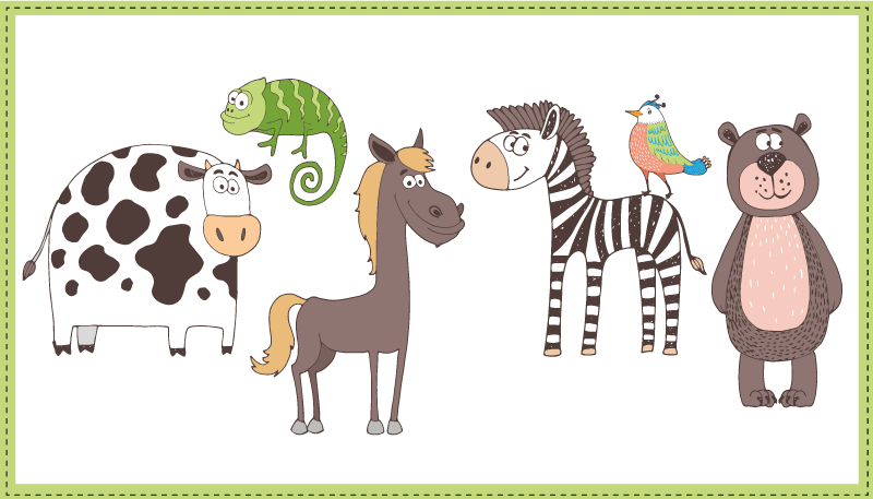 Cute animals drawing animal rug - TenStickers