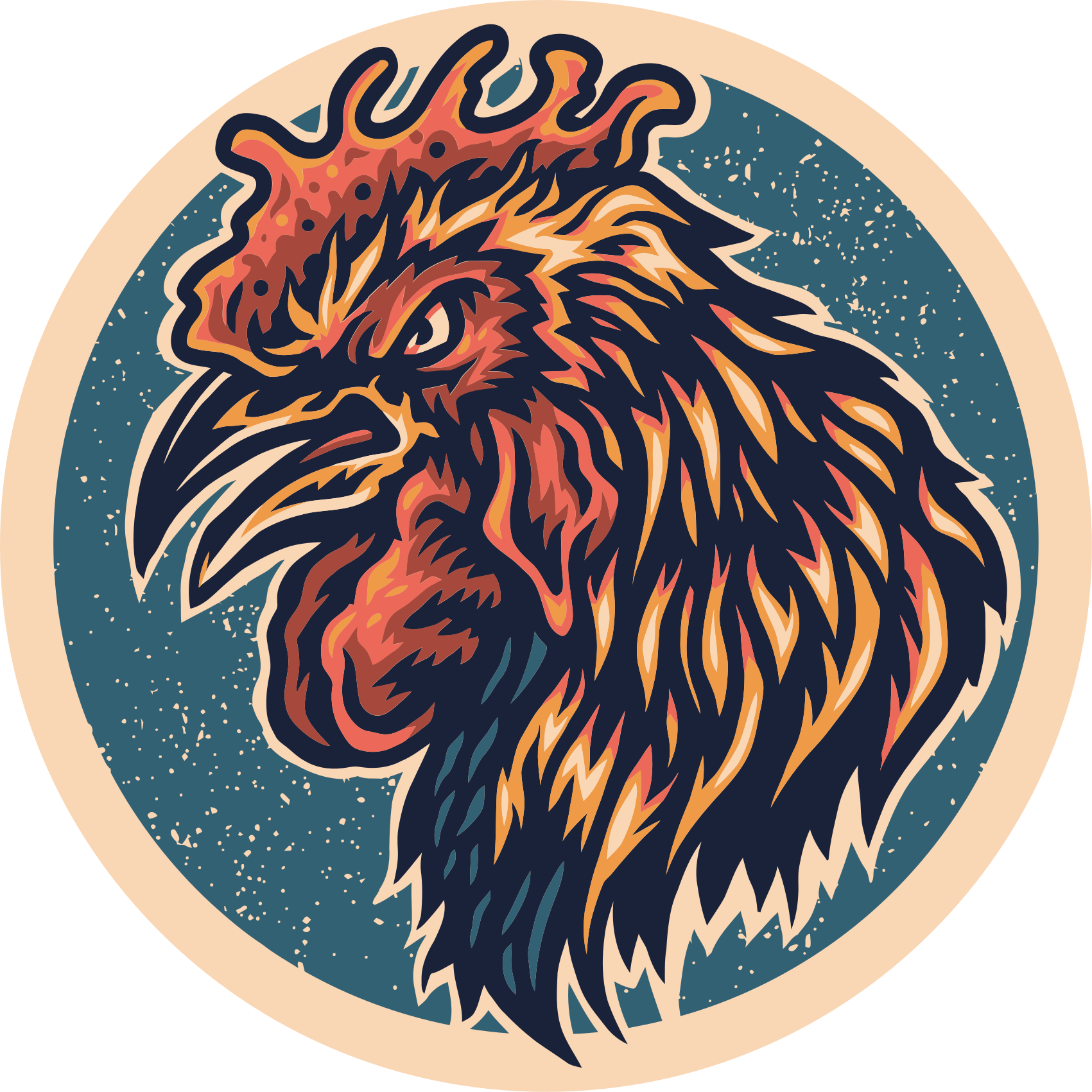 Rooster Head Illustration teenager vinyl rug - TenStickers