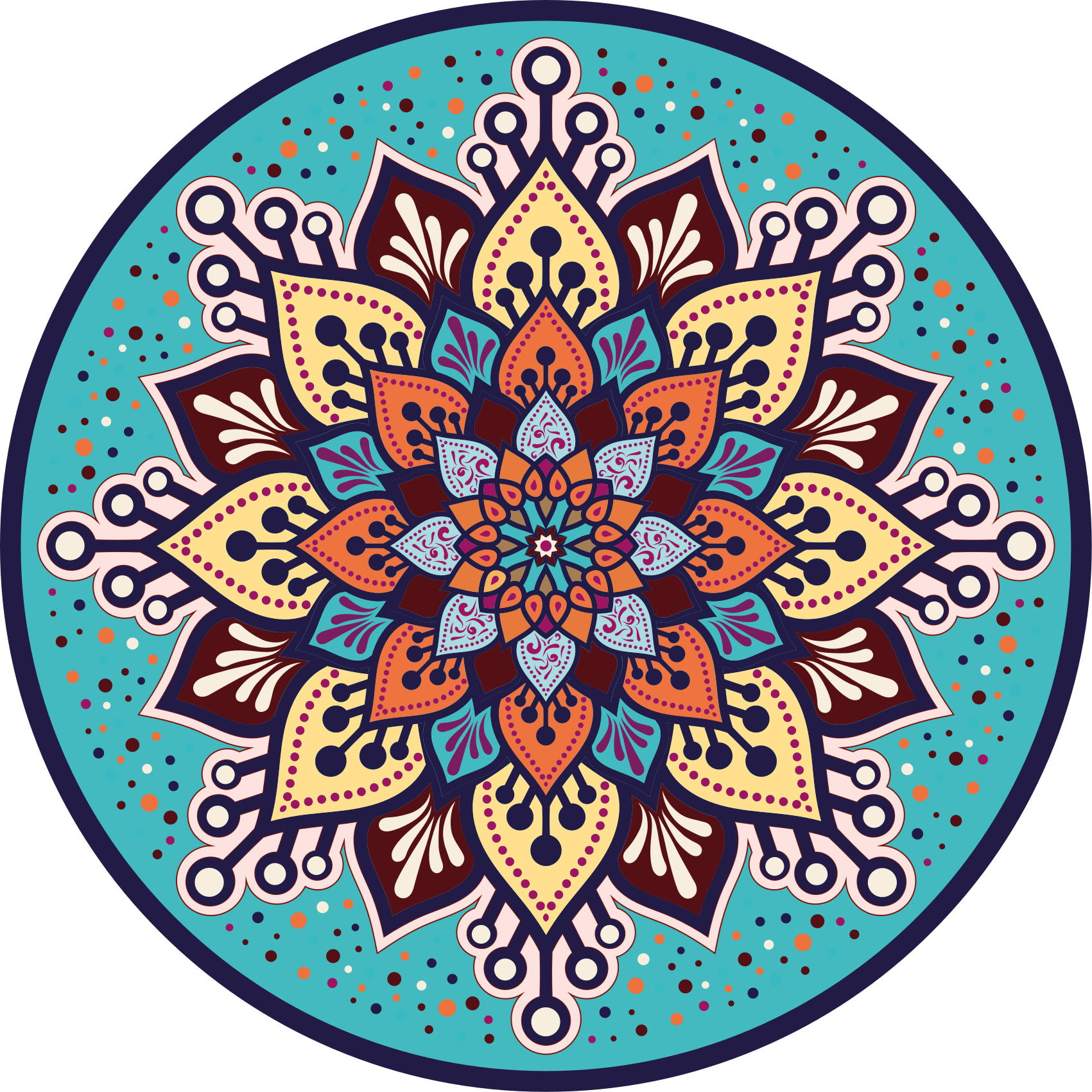 Blue and orange Sun form mandala vinyl rug - TenStickers