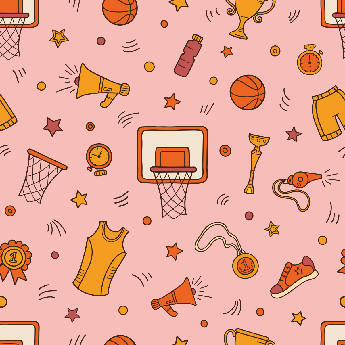 Pink cartoon basketball pattern hallway runners - TenStickers