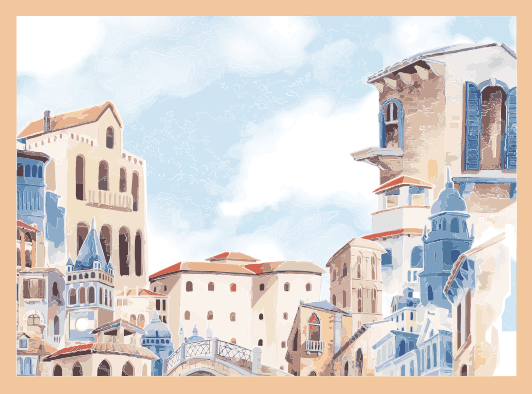 Watercolour city drawing kids vinyl rug - TenStickers