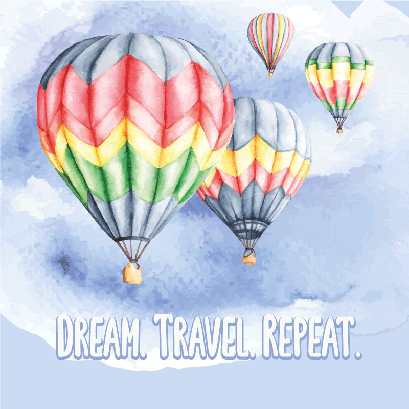 Watercolor travel with balloons square rug - TenStickers