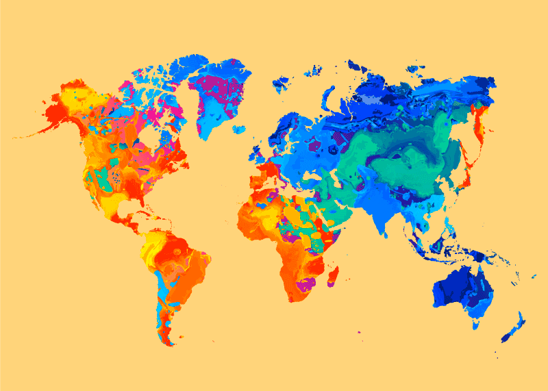 Paint splattered on the earth world map rug - TenStickers