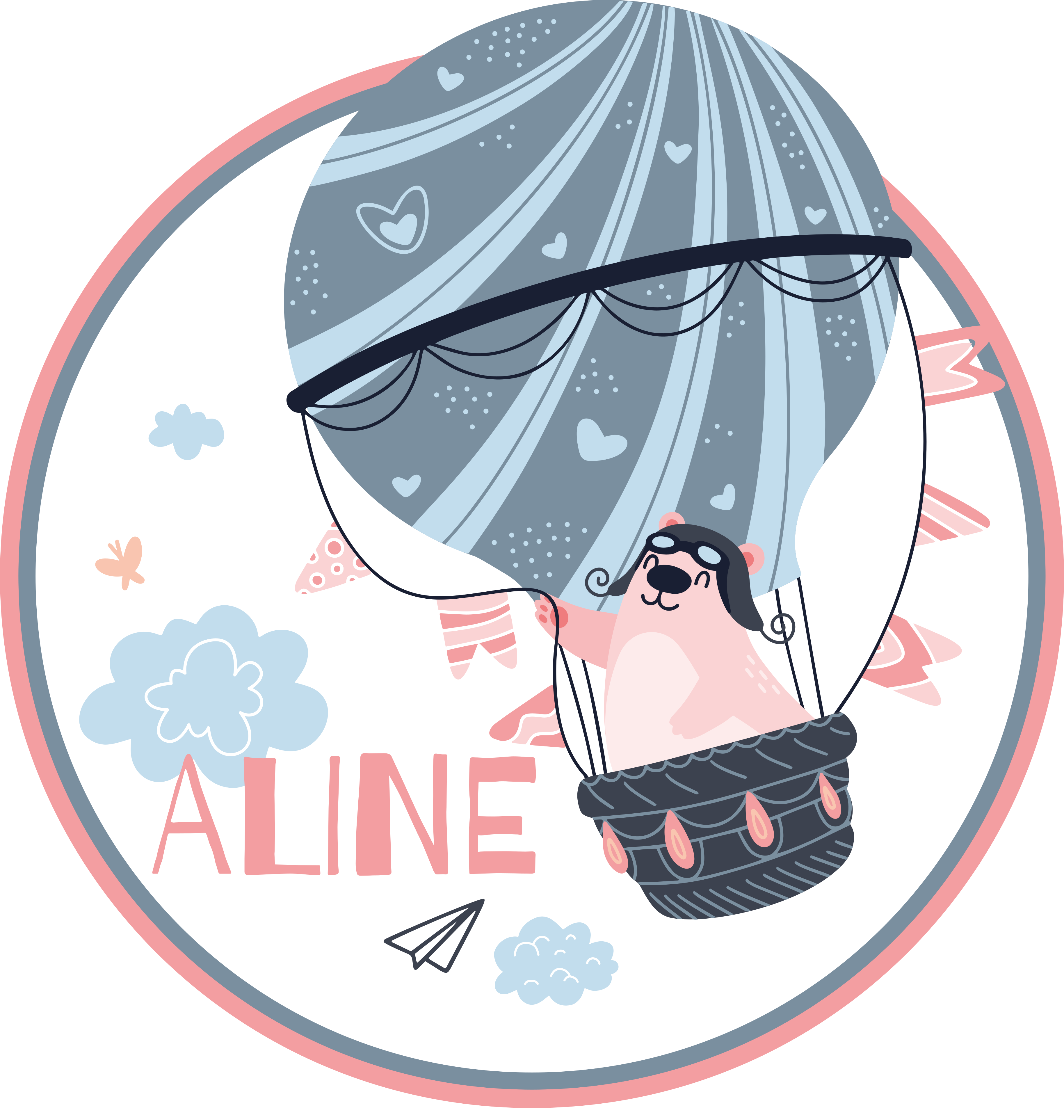 Pink and grey balloon with name vinyl mat - TenStickers